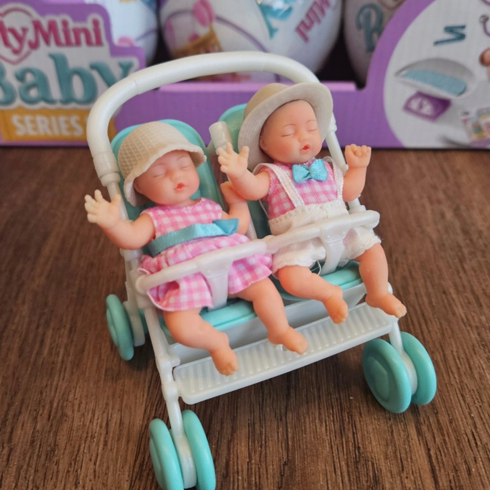 Mini Brands my mini baby RARE Twin Baby Stroller - Pink & Teal / Boy & Girl